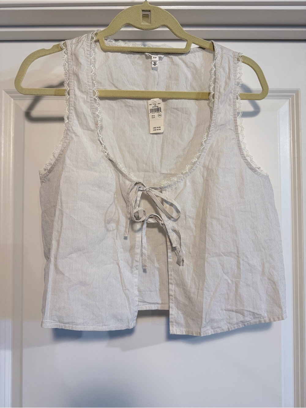 Aerie Striped Lace Trim Tie Front Crop Top S NWT